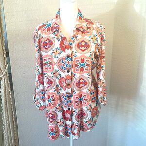 Allison Daley V-neck Button Down Ladies Top with Roll Tab Sleeves ~ Size Small